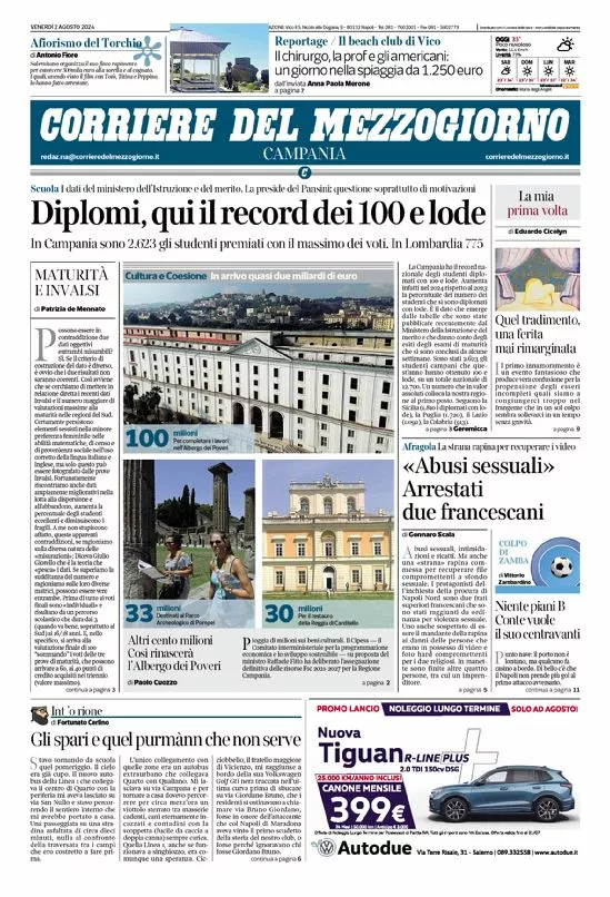 Prima-pagina-corriere del mezzogiorno-del-2024-08-02